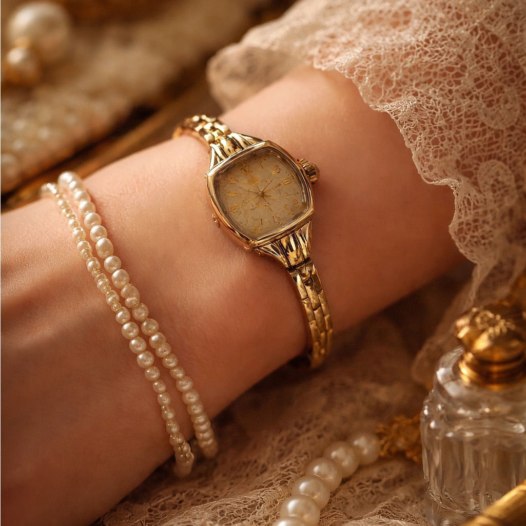 Vintage Elgin Ladies Watch Gold Tone Bracelet  Mechanical Wind  Mid Century
